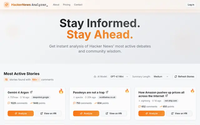 Screenshot of Hacker News Analyzer
