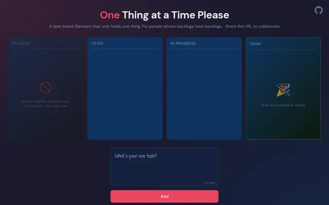 Screenshot of One Thing at a Time Please