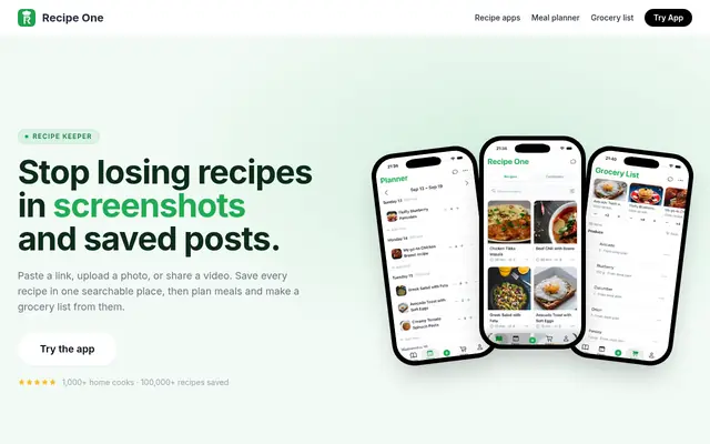 Screenshot of recipeone.app