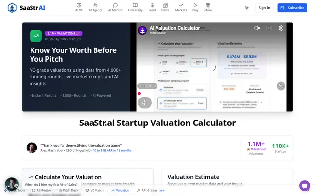 Screenshot of SaaStr.ai VC Valuation Calculator