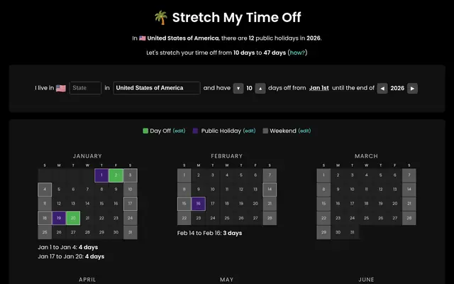 Screenshot of Stretch My Time Off